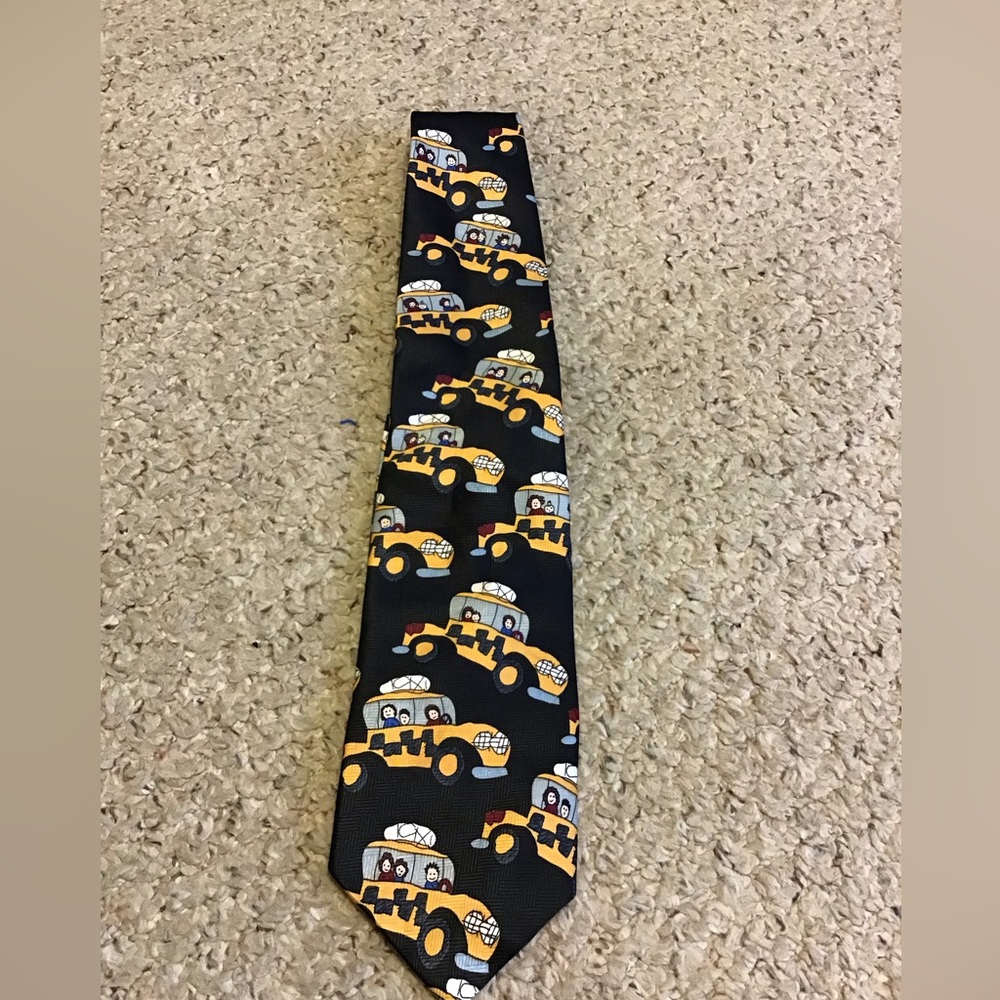 BEANS MCGEE TAXI CAB MENS GRAPHIC TIE HAPPY DAYS HAPPY TAXI UNIQUE PIECE POLY